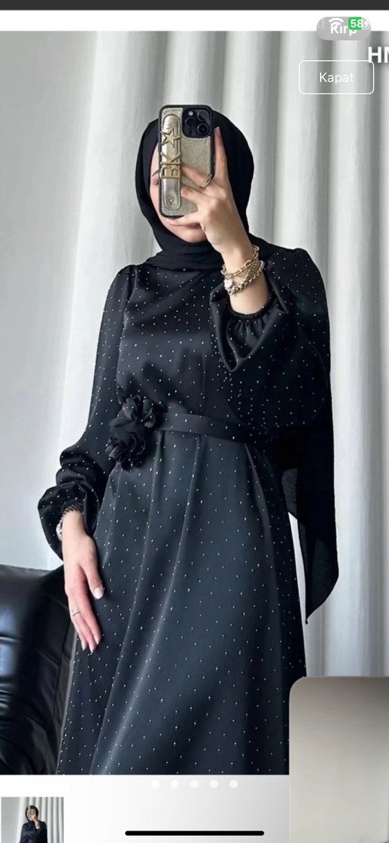 Siyah Puantiyeli Uzun Kadın Elbise - Görsel 3