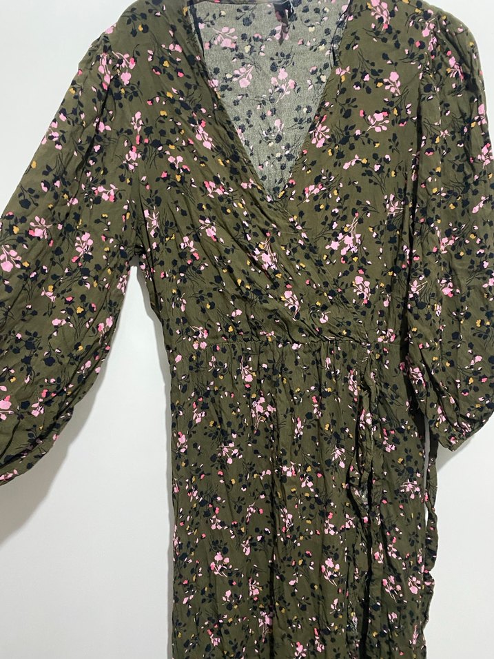Yeşil Çiçek Desenli Midi Bohem Elbise - Görsel 3