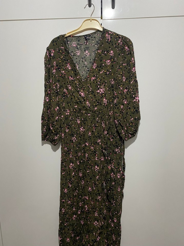Yeşil Çiçek Desenli Midi Bohem Elbise - Görsel 2
