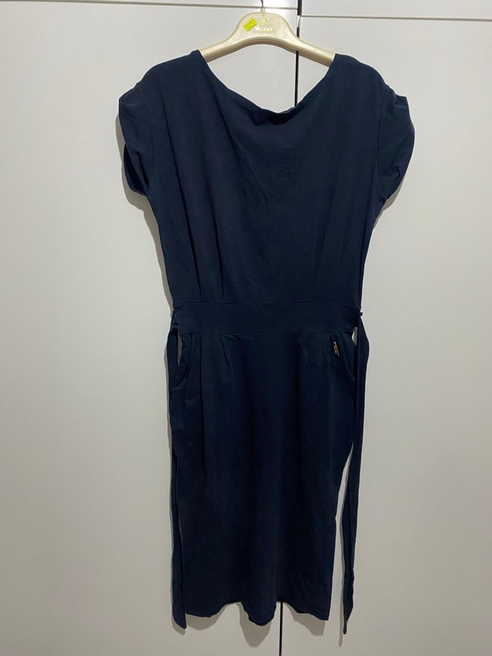 Lacivert Kemerli Midi Kadın Elbise - Görsel 3