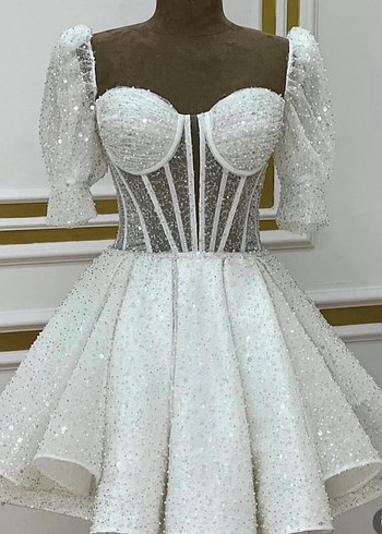 Beyaz Straplez Mini Gelinlik - Görsel 3