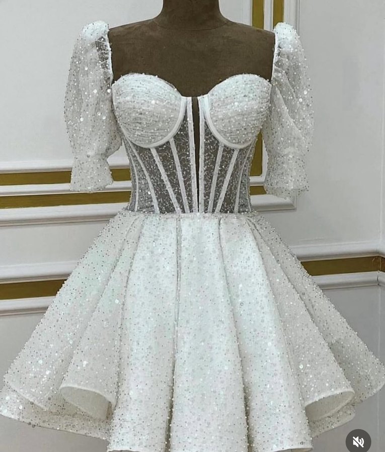 Beyaz Straplez Mini Gelinlik - Görsel 3