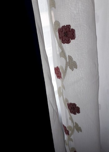 Bordo Nakışlı Tül Perde - Görsel 2