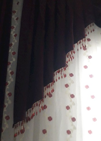 Bordo Nakışlı Tül Perde - Görsel 4