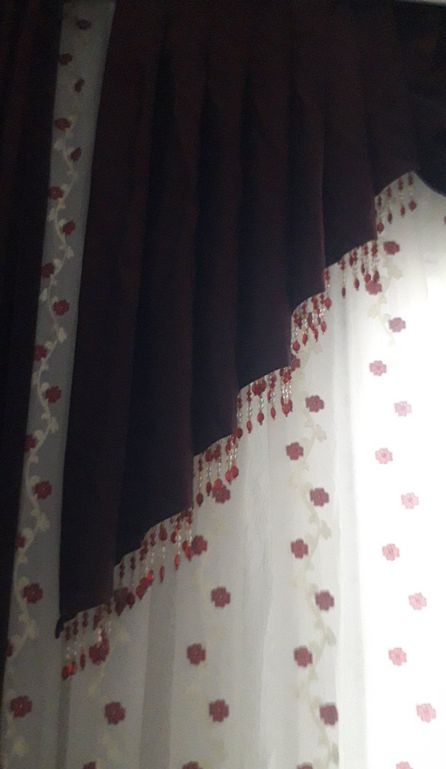 Bordo Nakışlı Tül Perde - Görsel 4