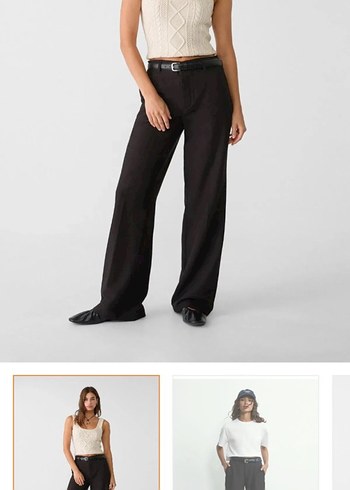 Stradivarius Stradivarius Siyah Kemerli Straight Fit Pantolon