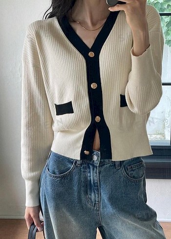 s Beden Trendyolmilla Önü Düğmeli Beyaz Triko Hırka