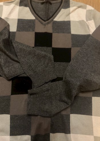 Gri Kareli V Yaka Erkek kazak - Görsel 3