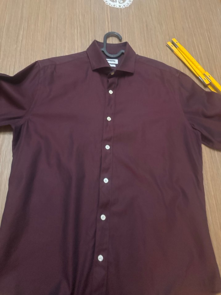 Bordo Erkek Uzun Kollu Düğmeli Gömlek - Görsel 2