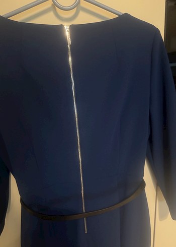 Kemerli Lacivert Uzun Kadın Elbise - Görsel 4