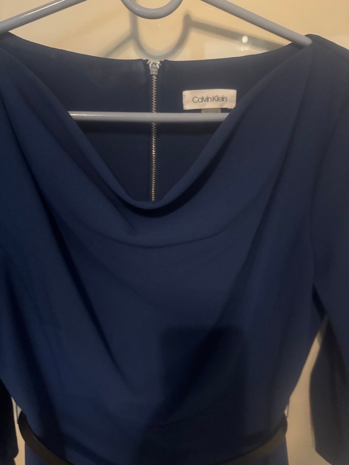 Kemerli Lacivert Uzun Kadın Elbise - Görsel 5