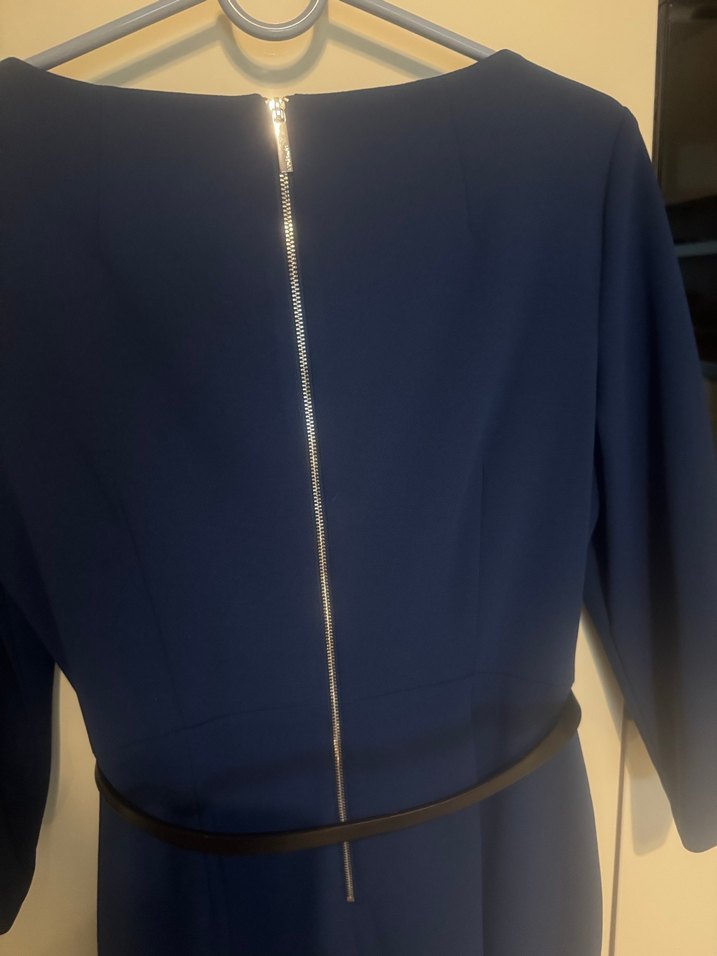 Kemerli Lacivert Uzun Kadın Elbise - Görsel 4