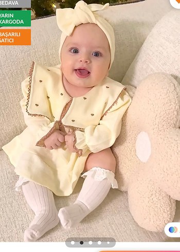 3-6 Ay Beden Jammybaby Kız Bebek Pamuklu Dantelli Elbise