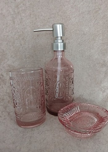 Pembe Vintage Cam Banyo Seti