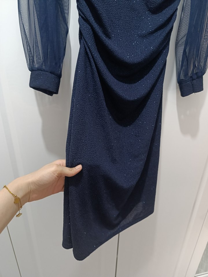 LACİVERT SİMLİ ELBİSE - Görsel 3