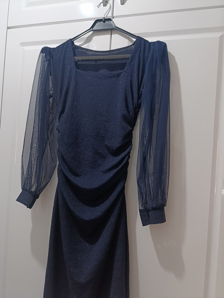 LACİVERT SİMLİ ELBİSE - Görsel 4