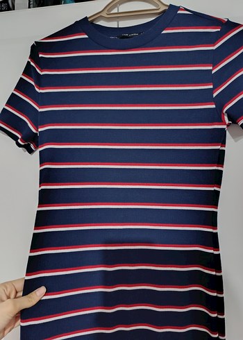 Çizgili Lacivert Midi Kadın Elbise - Görsel 5