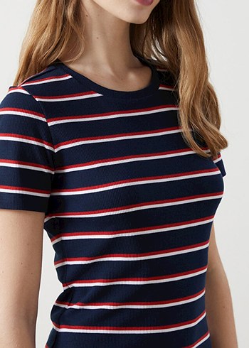 Çizgili Lacivert Midi Kadın Elbise - Görsel 2