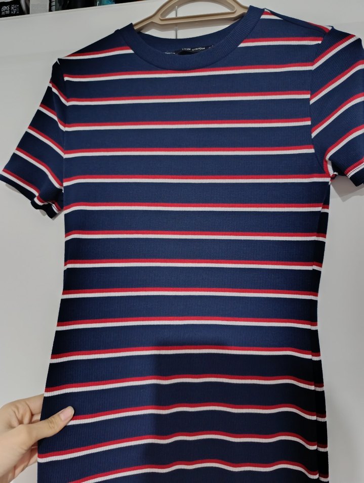 Çizgili Lacivert Midi Kadın Elbise - Görsel 5