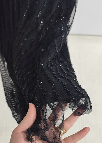 Uzun Siyah İşlemeli Gece Elbisesi - Görsel 8