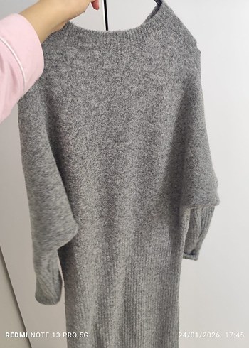 Gri Uzun Örme Kadın Elbise - Görsel 2