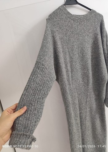 Gri Uzun Örme Kadın Elbise - Görsel 4