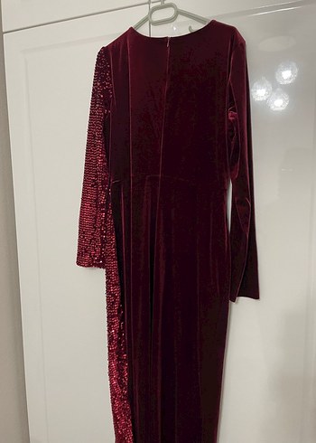 Bordo Kadife Drapeli Uzun Abiye Elbise - Görsel 9