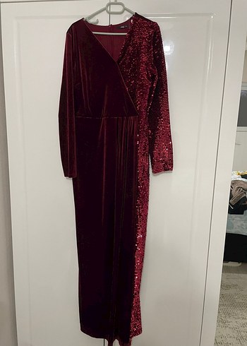 Bordo Kadife Drapeli Uzun Abiye Elbise - Görsel 8