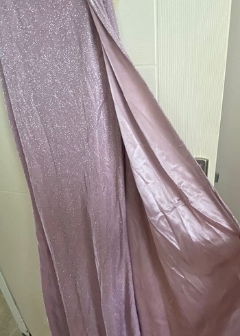 Pembe Uzun Drapeli Kadın Abiye Elbise - Görsel 4