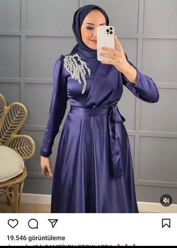 Lacivert Uzun Kollu Nakışlı Abiye Elbise - Görsel 2