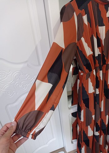 Uzun Pilili geometrik Desenli Kadın Elbise - Görsel 5