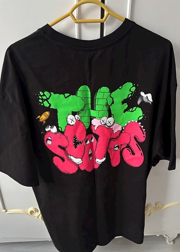 Siyah Baskılı Oversize Erkek Tişört - Görsel 2