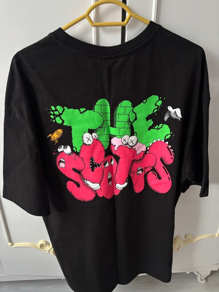 Siyah Baskılı Oversize Erkek Tişört - Görsel 2