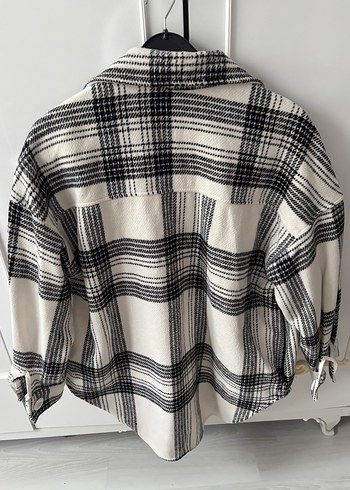 Düğmeli Gri Beyaz Ekose Kadın Gömlek - Görsel 4