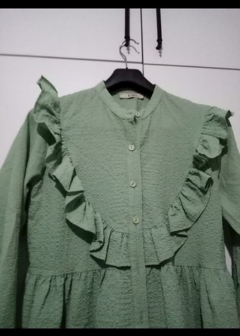 Yeşil Uzun Kollu Keten Tunik - Görsel 5