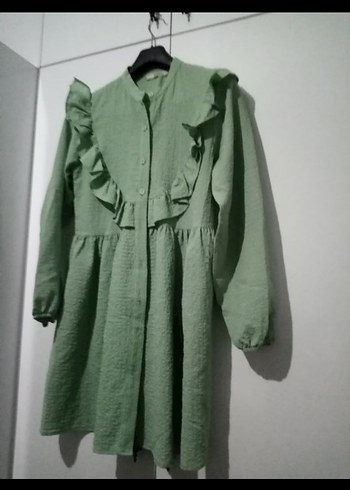 Yeşil Uzun Kollu Keten Tunik - Görsel 2