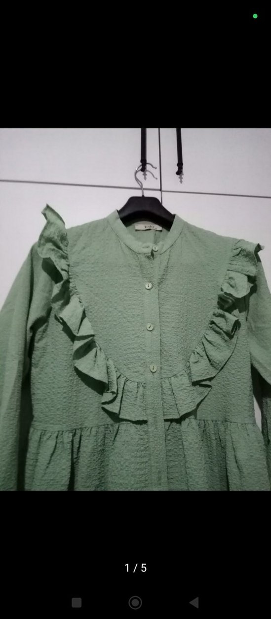 Yeşil Uzun Kollu Keten Tunik - Görsel 5