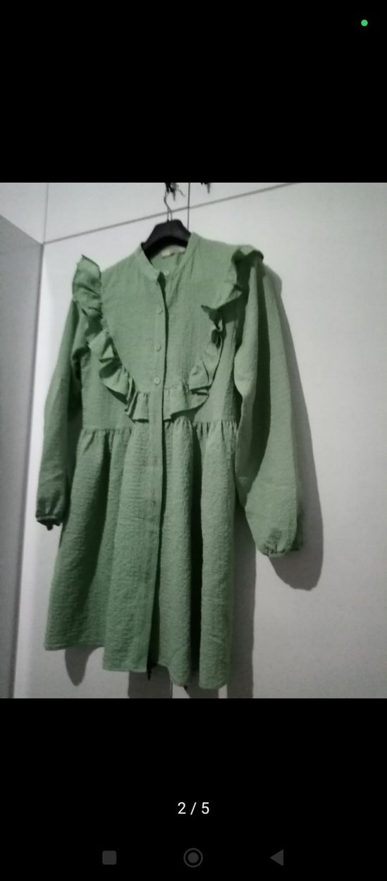 Yeşil Uzun Kollu Keten Tunik - Görsel 2