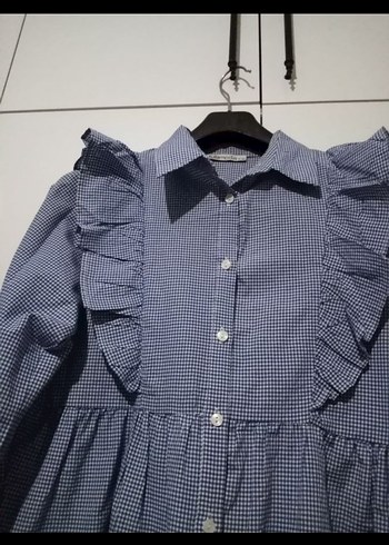 Uzun Kollu Fırfırlı Mavi Kadın tunik - Görsel 2