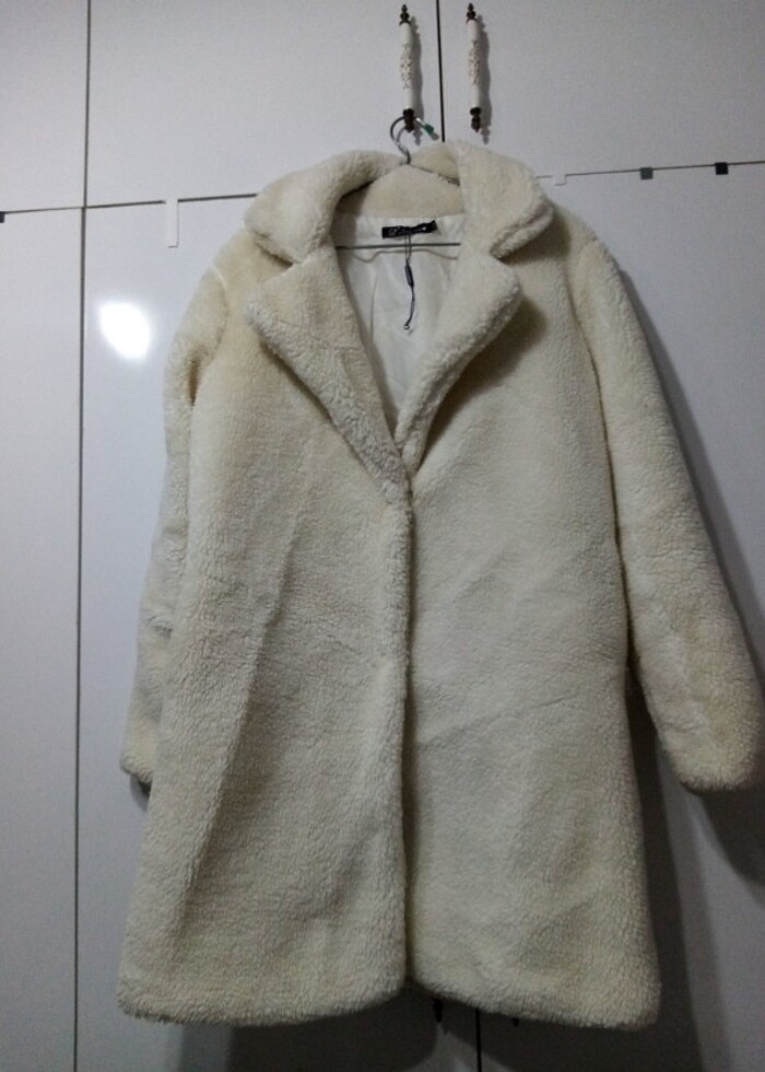 Krem rengi Bayan Peluş hırka  - Görsel 3