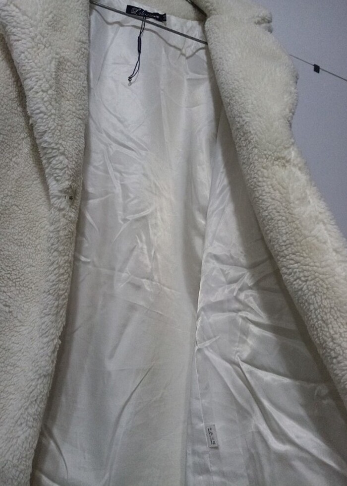 Krem rengi Bayan Peluş hırka  - Görsel 4