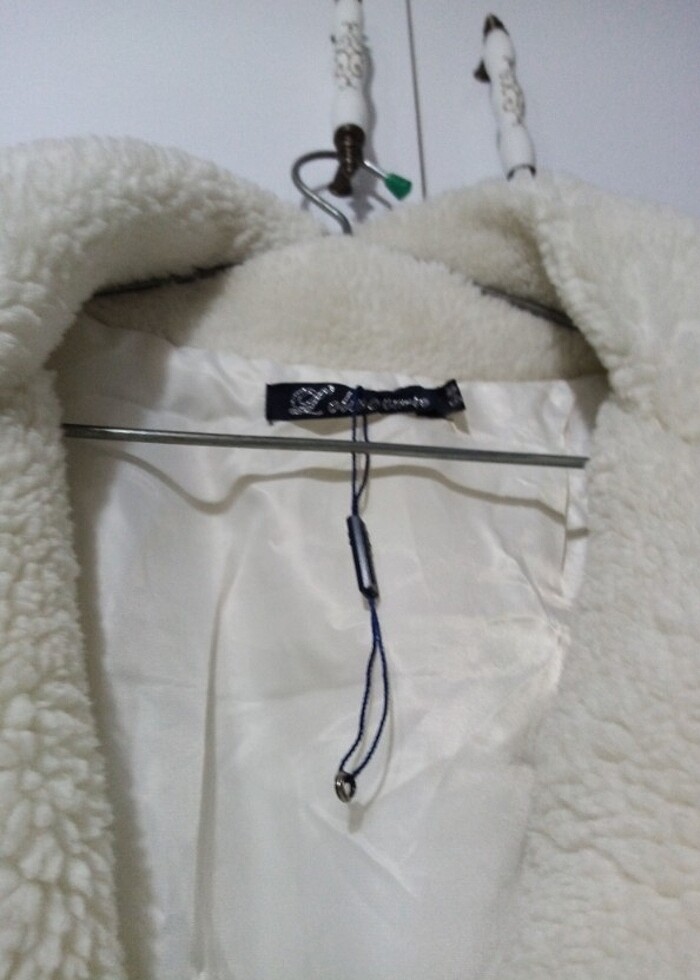 Krem rengi Bayan Peluş hırka  - Görsel 5