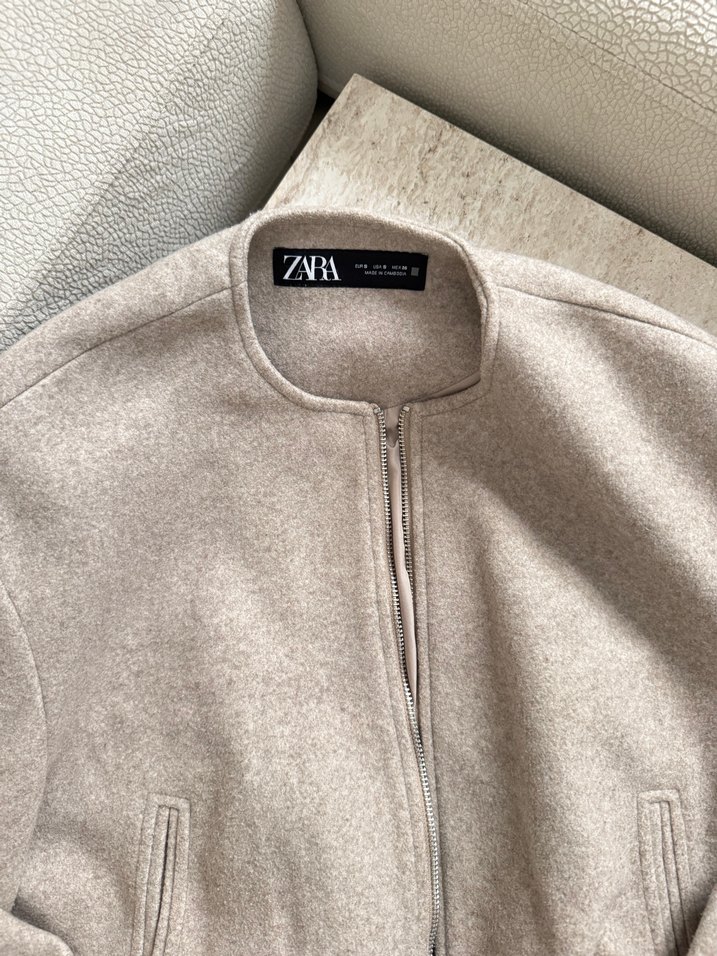 Bej Fermuarlı Kadın Bomber Ceket - Görsel 2