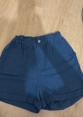 Kadın Lacivert Yüksek Bel Mini Keten Şort