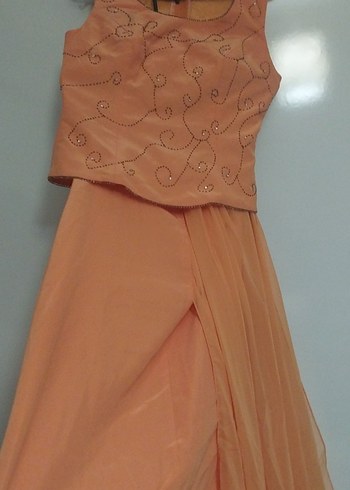 Nakışlı Bej Uzun Abiye Elbise - Görsel 3