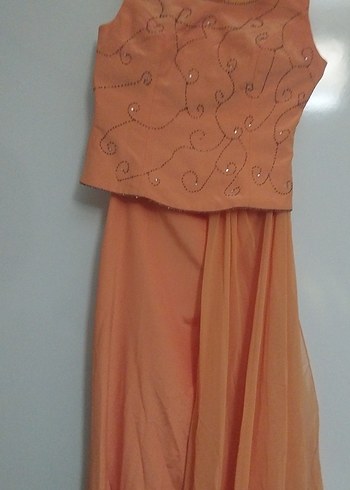 Nakışlı Bej Uzun Abiye Elbise - Görsel 2