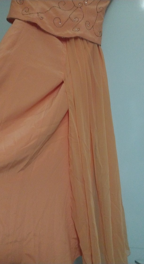 Nakışlı Bej Uzun Abiye Elbise - Görsel 4