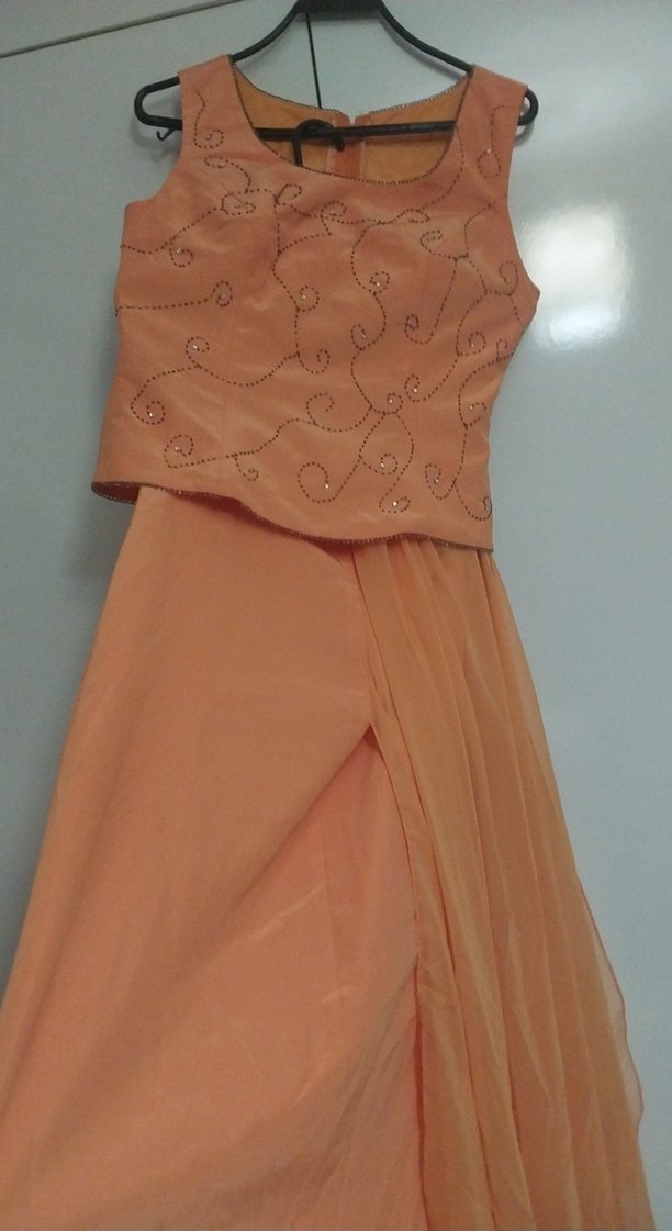 Nakışlı Bej Uzun Abiye Elbise - Görsel 3