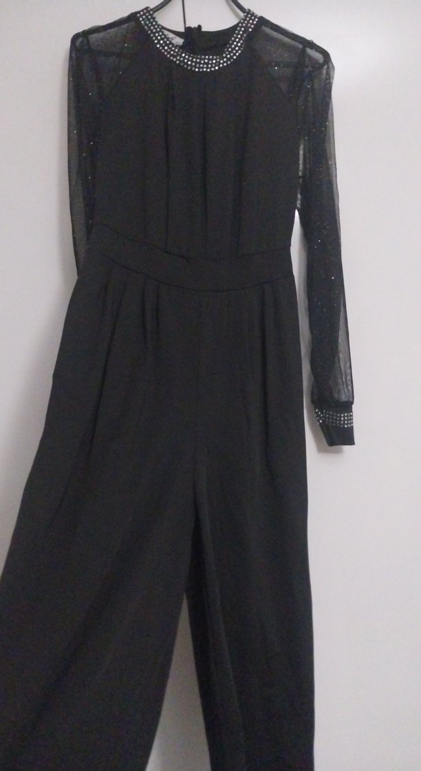 Siyah Pul Detaylı Uzun Kollu Uzun Elbise - Görsel 3