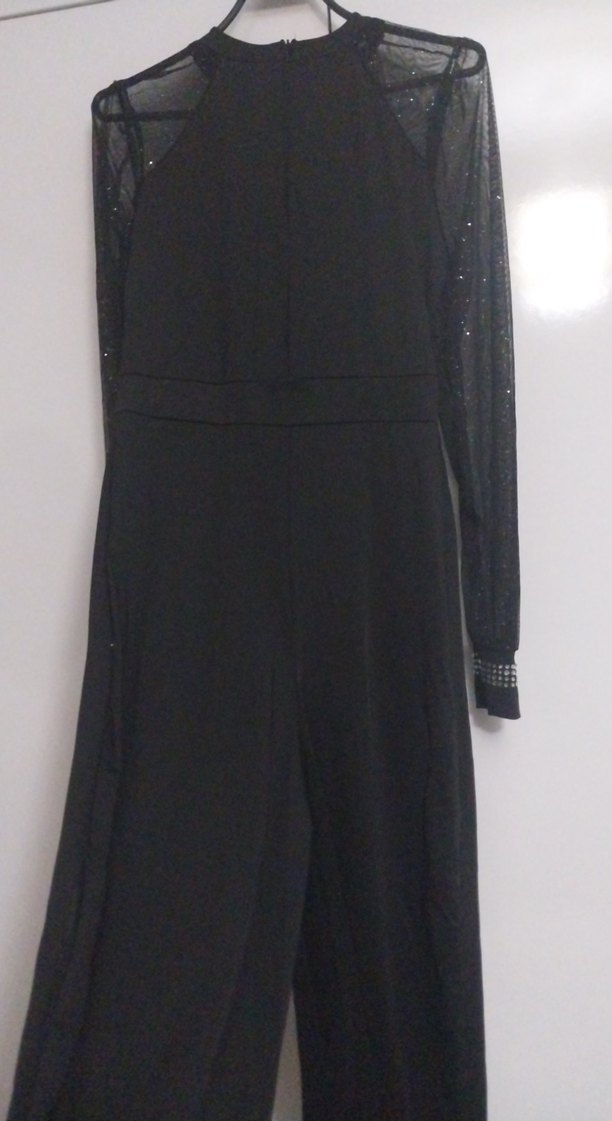 Siyah Pul Detaylı Uzun Kollu Uzun Elbise - Görsel 4